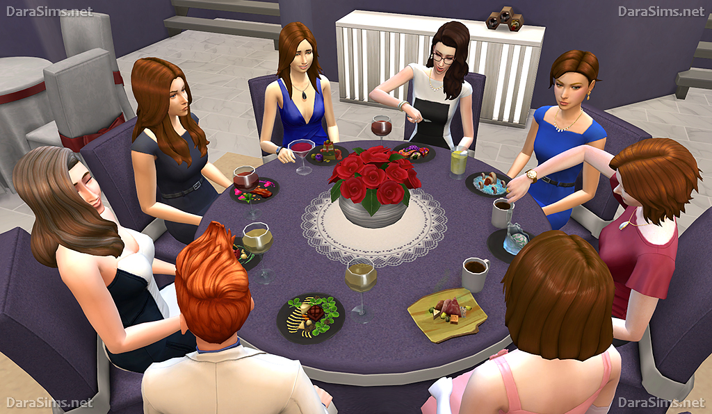 Big Round Festive Dining Tables for The Sims 4 (6-8 seats) | DaraSims.net